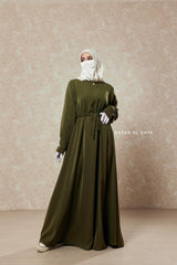 Salam 3 Olive Belted Abaya Dress - Front Zipper & Zipper Sleeves - Nida