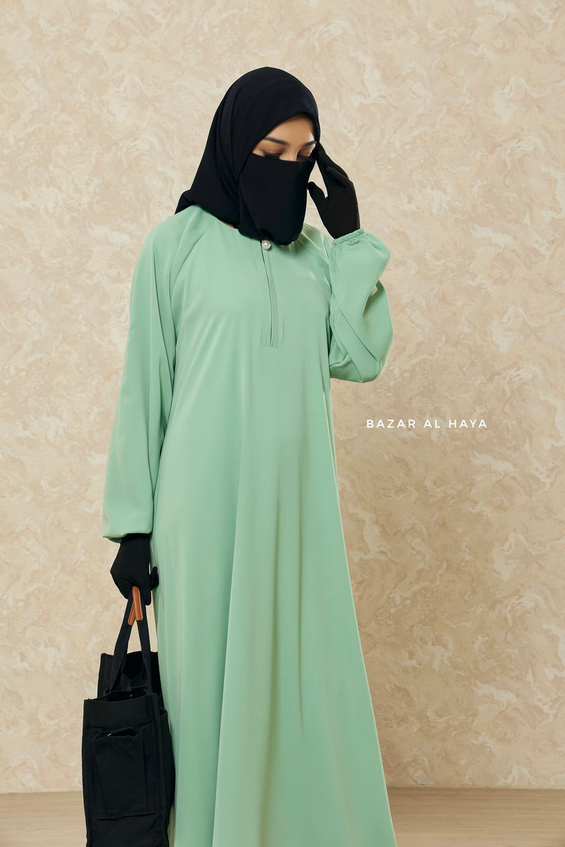 Mint Salam 2 Abaya - Comfy Style Front Zipper - Nida