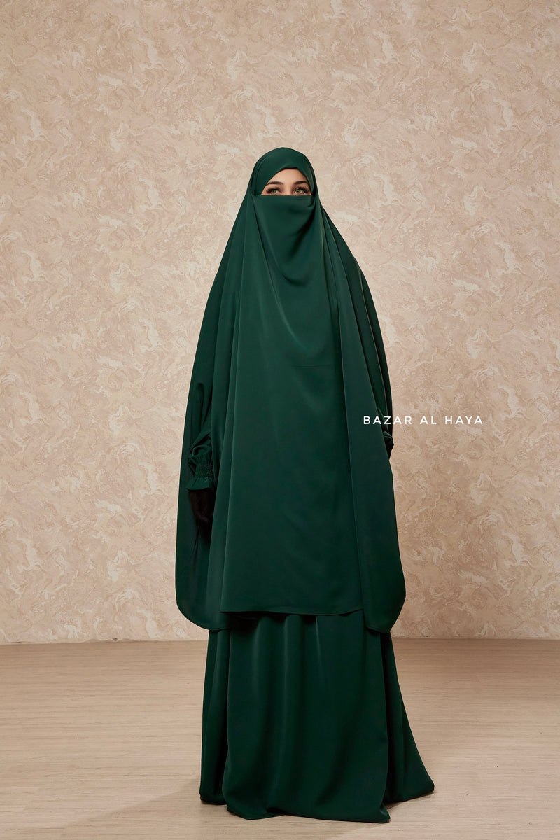 Green Emerald  Hoor - Two Piece Jilbab With Skirt- Long & Loose