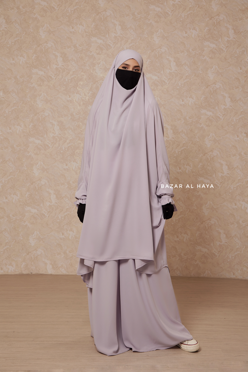 Silver Jahida Two Piece Jilbab With Loose Pants Set - Skirt-Style Shalwar