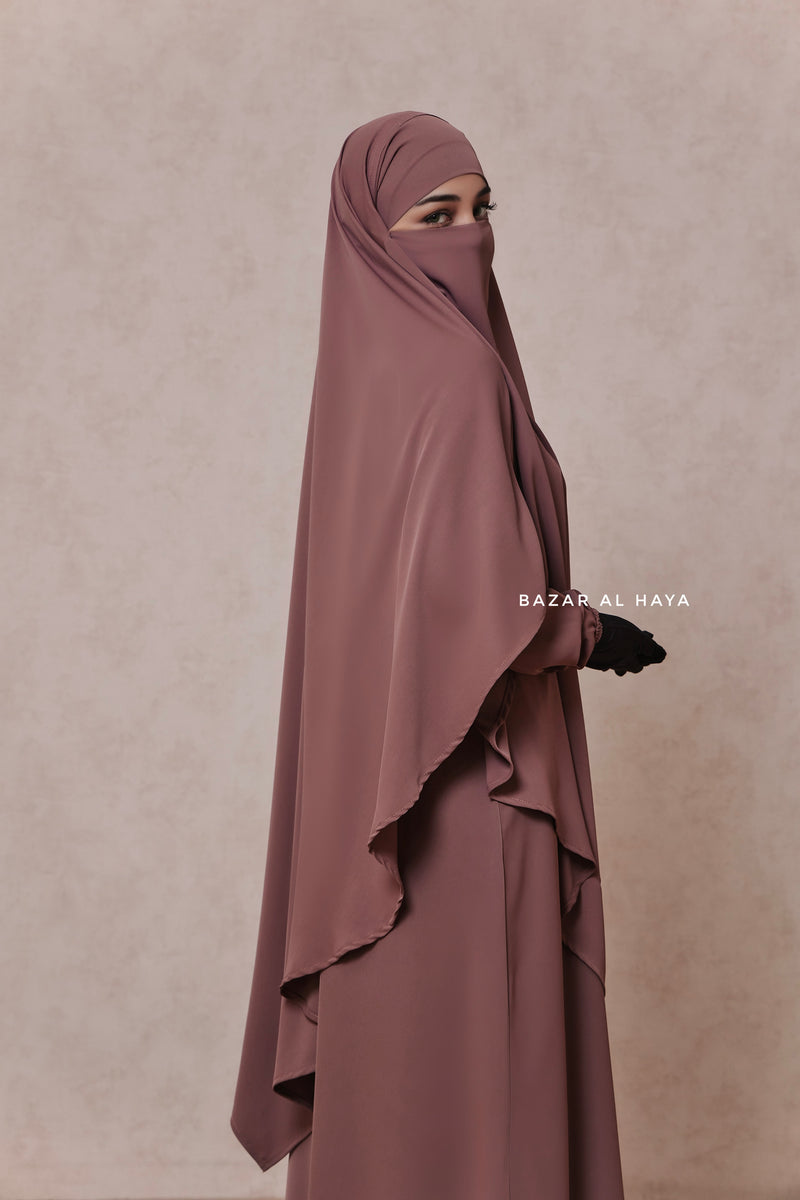 Mubarak Taupe Rose Diamond Khimar - Nida Extra Long