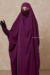 Purple Sarah One Piece Jilbab - Zipper Sleeves - Silk Crepe