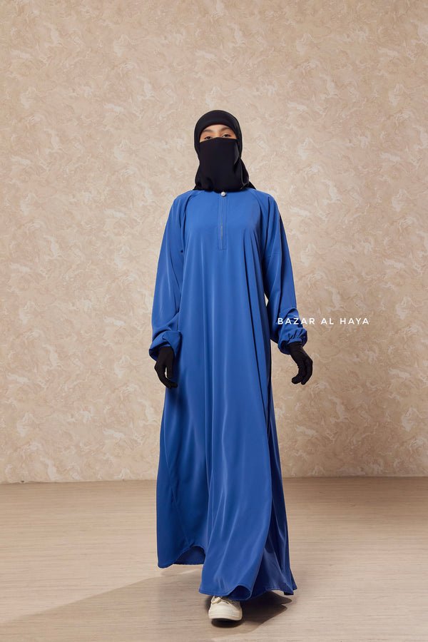 Steel Blue Salam 2 Abaya -  Comfy Style Front Zipper - Nidha