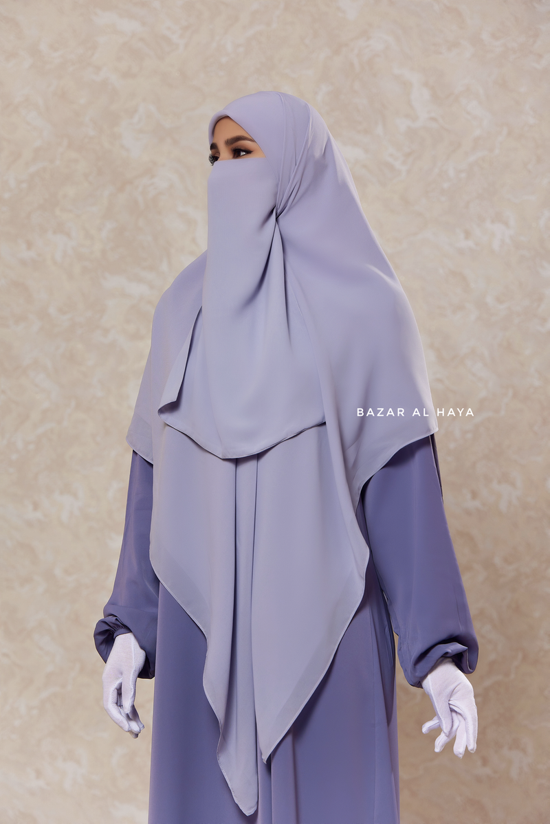 Silver Square Scarf With Half Niqab Set - Super Breathable - Quality