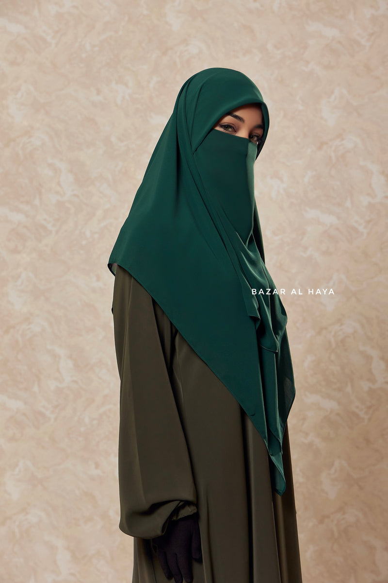 Emerald Square Scarf With Half Niqab Set - Super Breathable - Medium