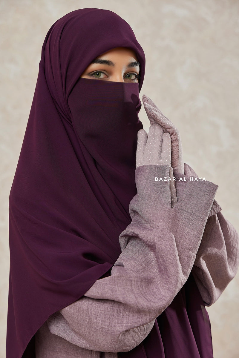 Purple Square Scarf With Half Niqab Set - Super Breathable - Quality