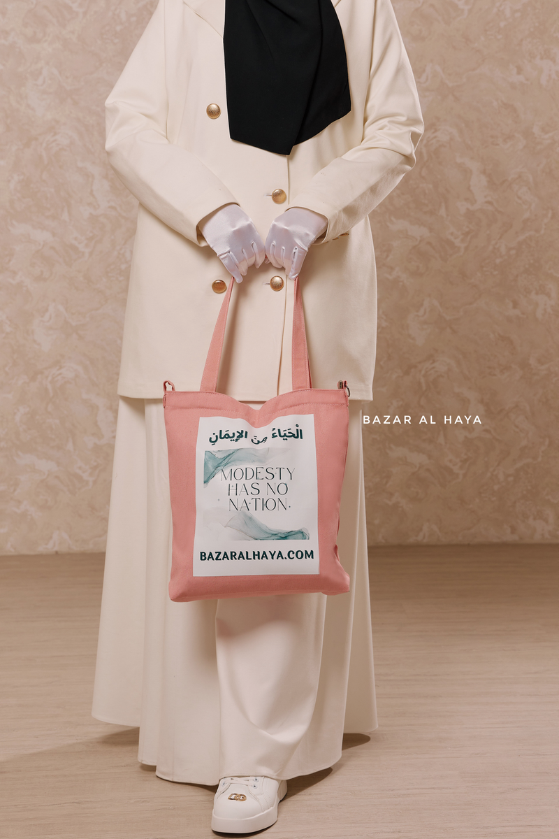 “Modesty Has No Nation” Pink Cotton Tote Bag