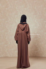 Kalina Brunette Hooded Abaya Dress With Pockets - Mediumweight Silk Crepe