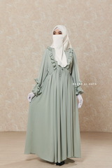 Mint Afsah Ruffle Lightweight Abaya Dress - Breathable Crepe Cotton