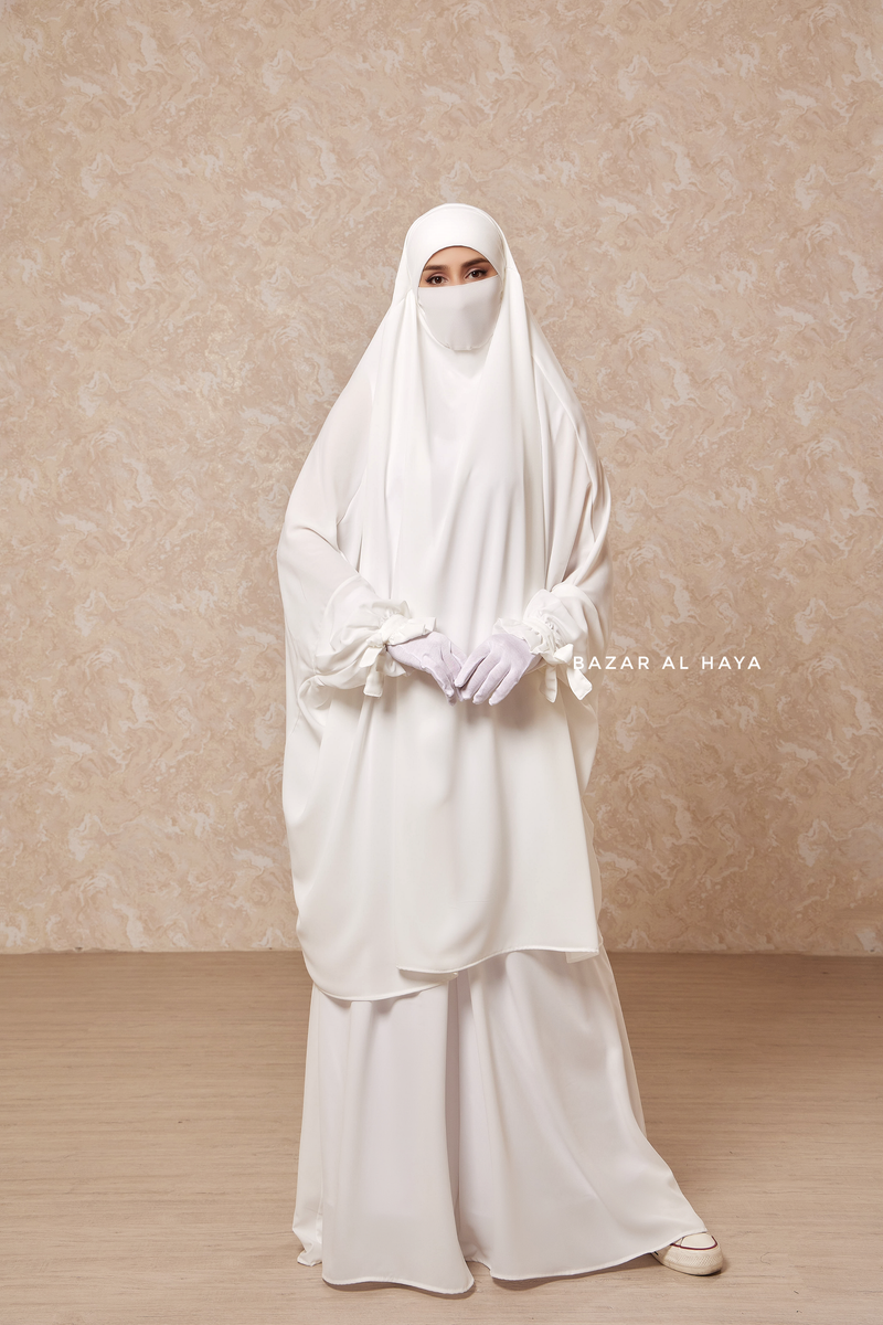 Ivory Jahida Two Piece Jilbab With Loose Pants Set - Skirt-Style Shalwar