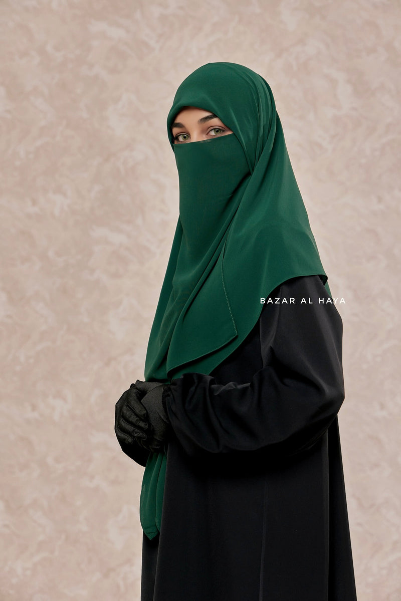 Square Scarf With Half Niqab Set in Emerald - Super Breathable