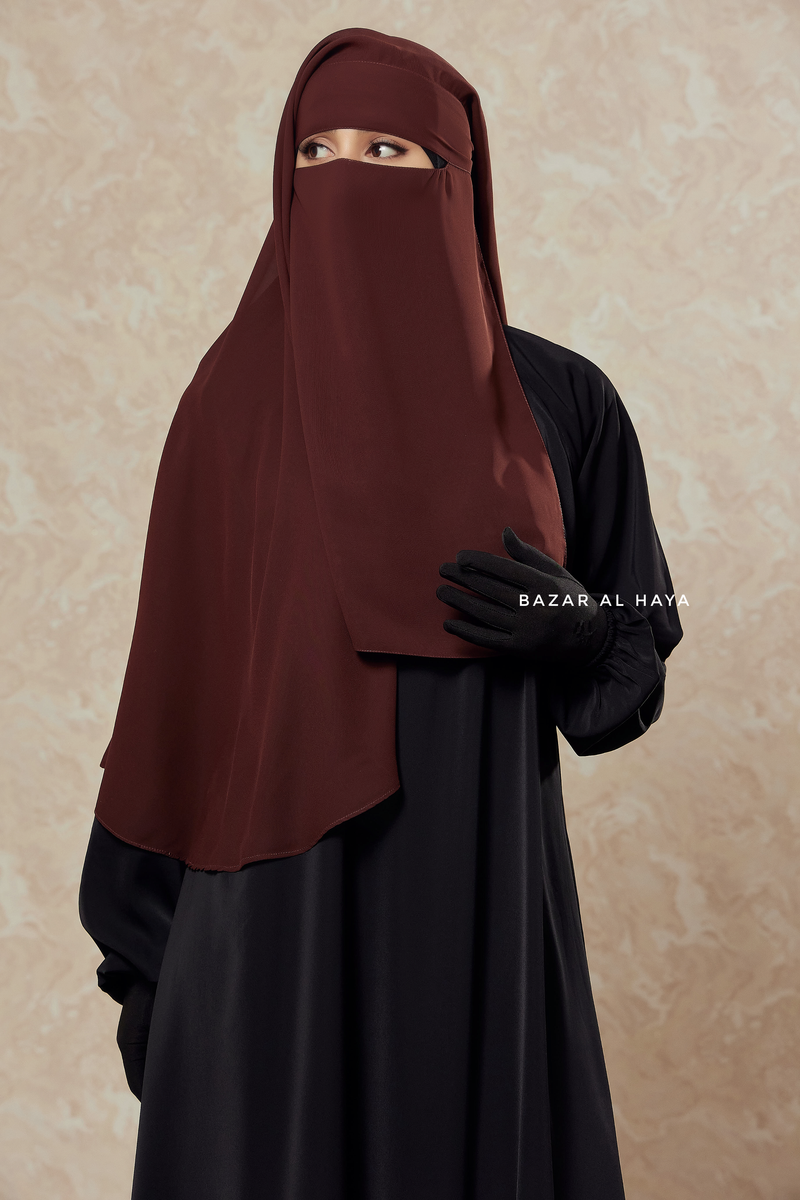 Brown Two Layer Niqab - Premium Wool Chiffon - Medium