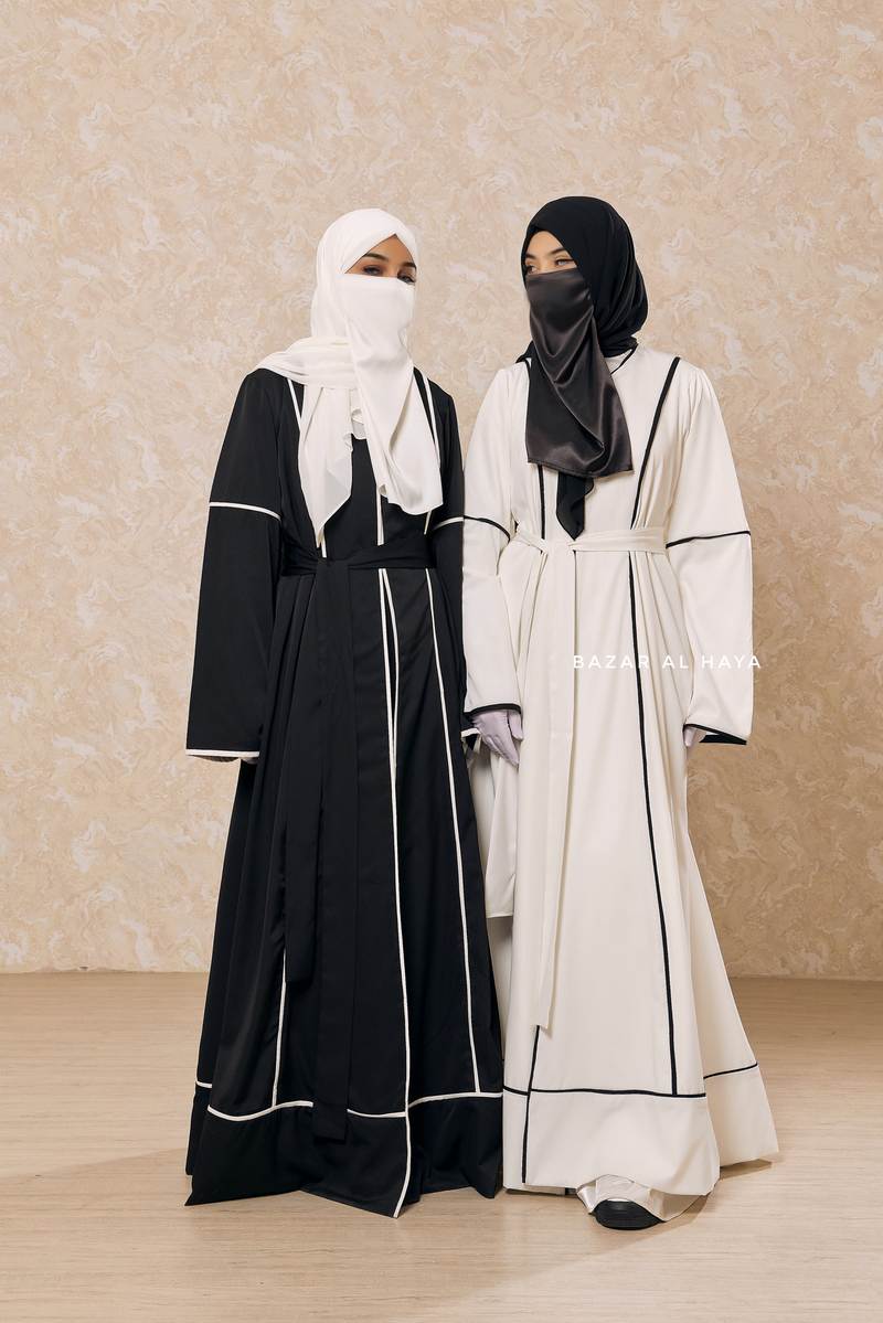 Fazeela Open Front Abaya In Classic Design - Premium Silk Crepe
