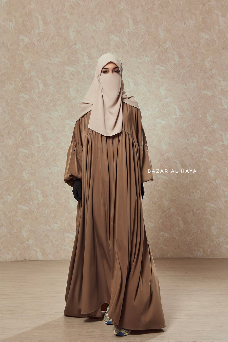 Camel Muna 2 Loose Fit Summer Abaya Dress - Sheen Kharir