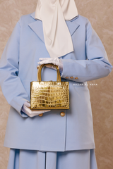 Rectangle Glossy Croc Shoulder Bag In Gold