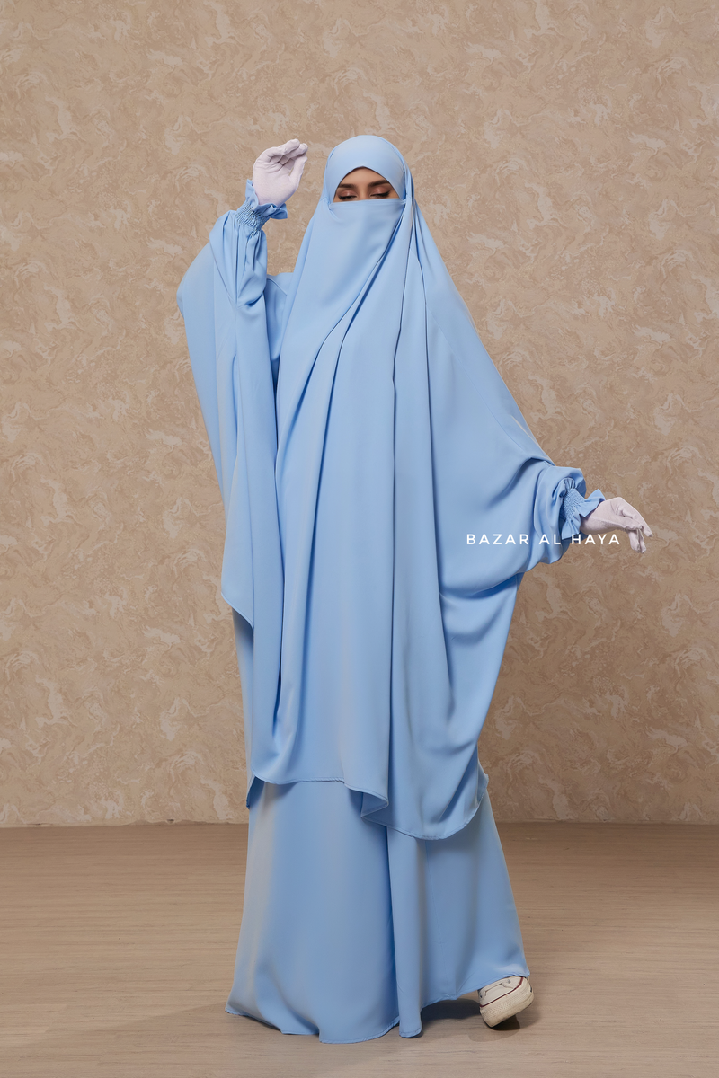 Hoor Baby Blue - Two Piece Jilbab With Skirt- Long & Loose