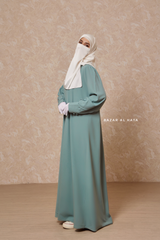 Rania Mint Abaya Dress Half-Placket Button Front & Sleeve - Mediumweight Soft Crepe Cotton