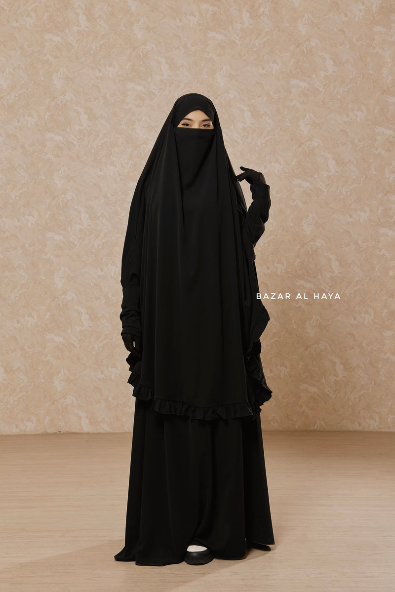 Black Ibadah Two-piece Jilbab with Skirt, Haj, Umrah Garment & Prayer Set