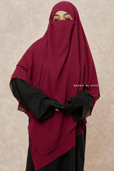 Maroon Pari Two Layered Diamond Khimar - Crepe Chiffon