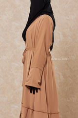 Latte Fathiya Open Front Abaya In Nida - Relaxed Fit