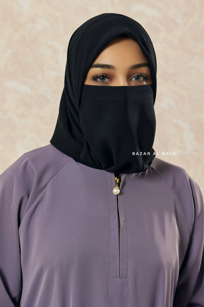 Silver Salam 2 Abaya - Comfy Style Front Zipper - Nida