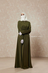 Salam 3 Olive Belted Abaya Dress - Front Zipper & Zipper Sleeves - Nida