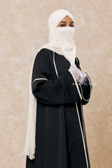 Black Fazeela Open Front Abaya In Classic Design - Premium Silk Crepe