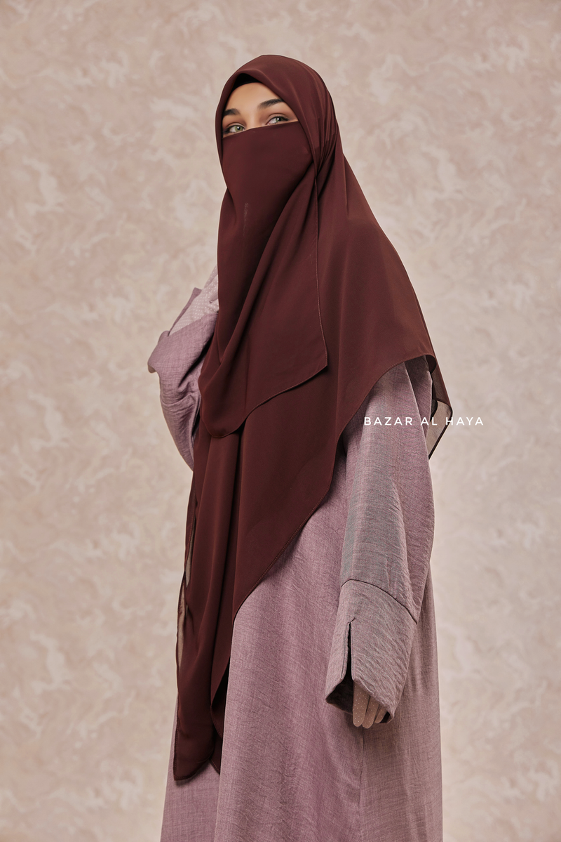 Brown Square Scarf With Half Niqab Set - Super Breathable - Quality