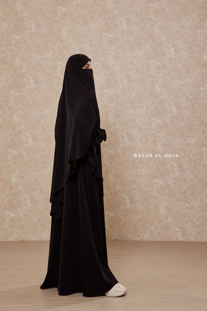 Black Salam 2 Abaya & Mubarak Khimar Maxi Set - Silk Crepe