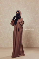 Kalina Brunette Hooded Abaya Dress With Pockets - Mediumweight Silk Crepe