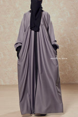 Kalina Steel Grey Hooded Abaya Dress With Pockets - Mediumweight Silk Crepe