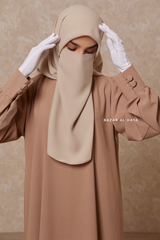 Rania Sepia Tan Abaya Dress Half-Placket Button Front & Sleeve - Mediumweight Soft Crepe Cotton