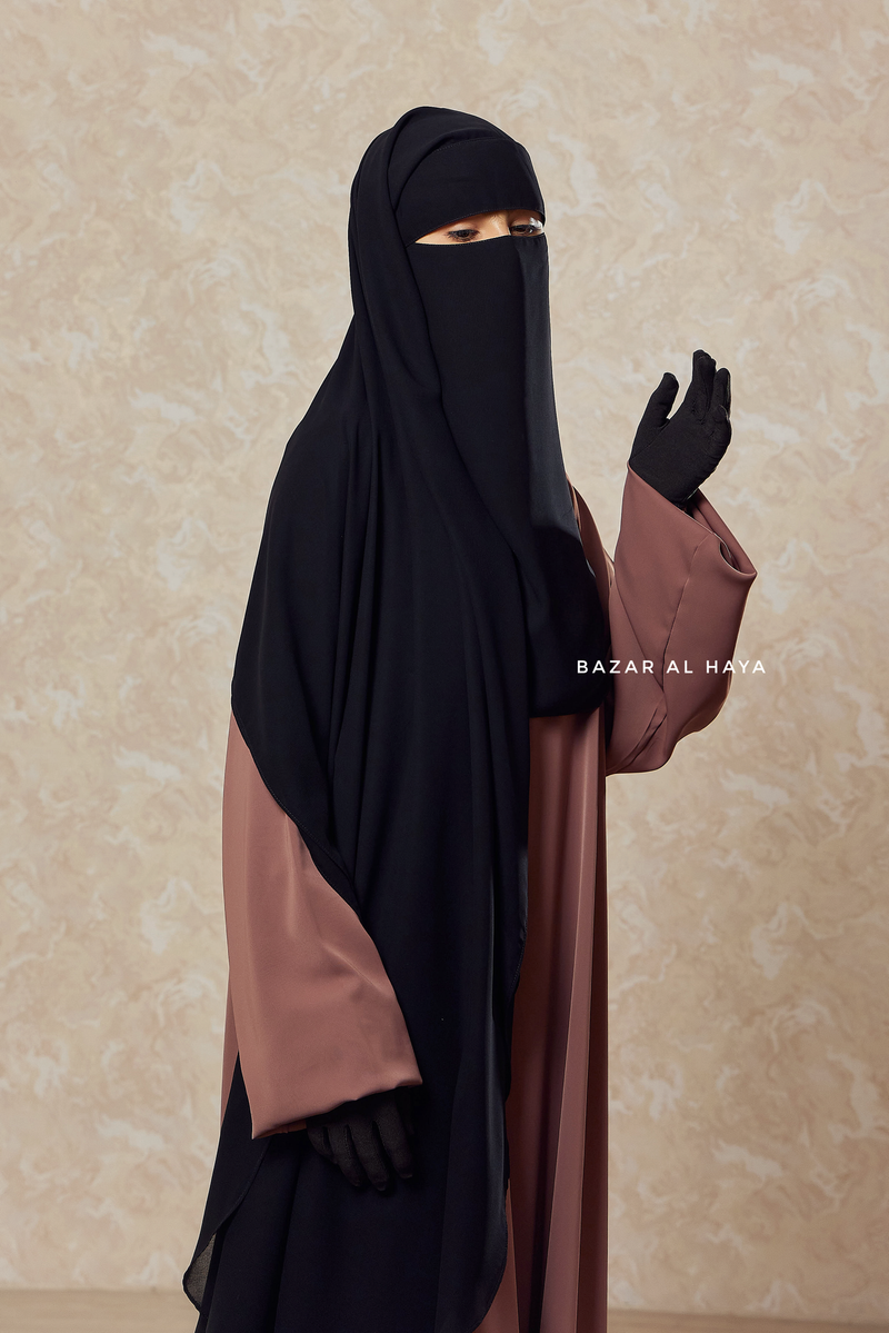 Long Black Two Layer Flap Niqab - Wide - Super Breathable Veil