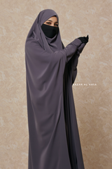 Steel Grey Sarah One Piece Jilbab - Zipper Sleeves - Silk Crepe