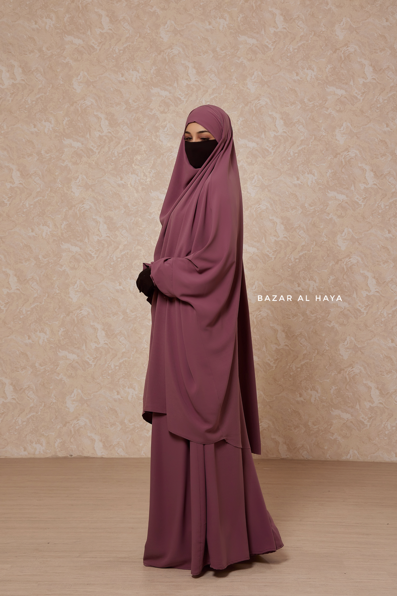 Grape Jahida Two Piece Jilbab With Loose Pants Set - Skirt-Style Shalwar