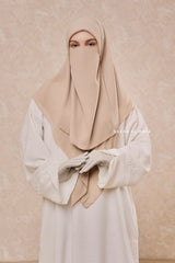 Creme Beige Scarf With Half Niqab Set - Super Breathable - Medium & Large