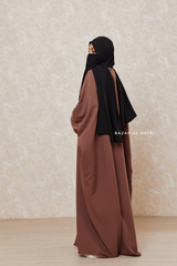 Brown Falak Classic Loose Fit Abaya Coat With Scarf - Pockets & Zippers