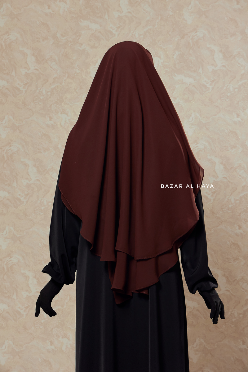 Brown Two Layer Flap Niqab - Premium Wool Chiffon - Medium