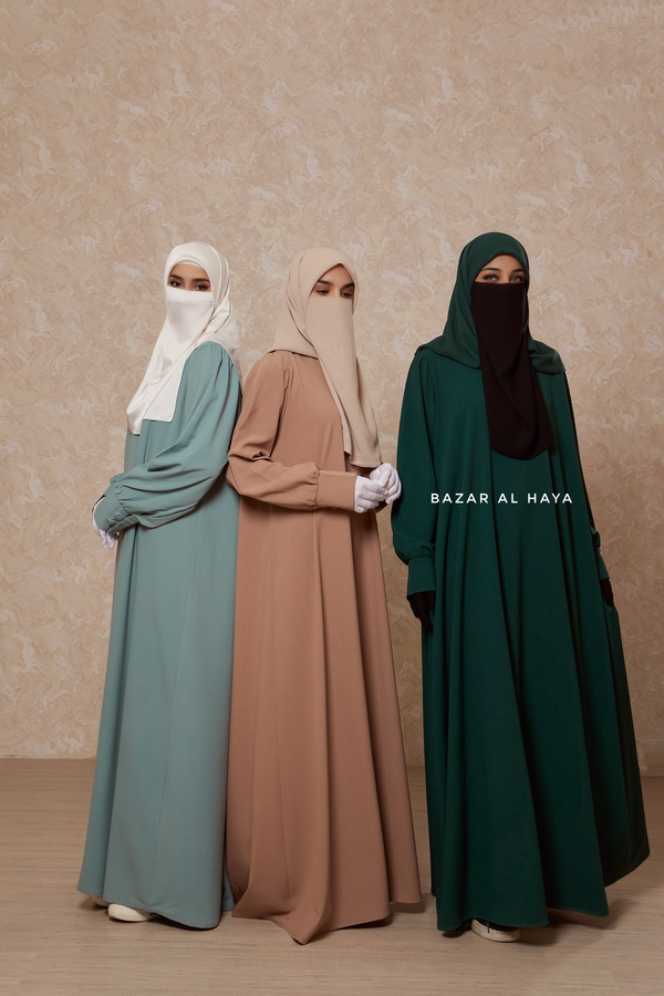 Rania Abaya Dress Half-Placket Button Front & Sleeve - Mediumweight Soft Crepe Cotton