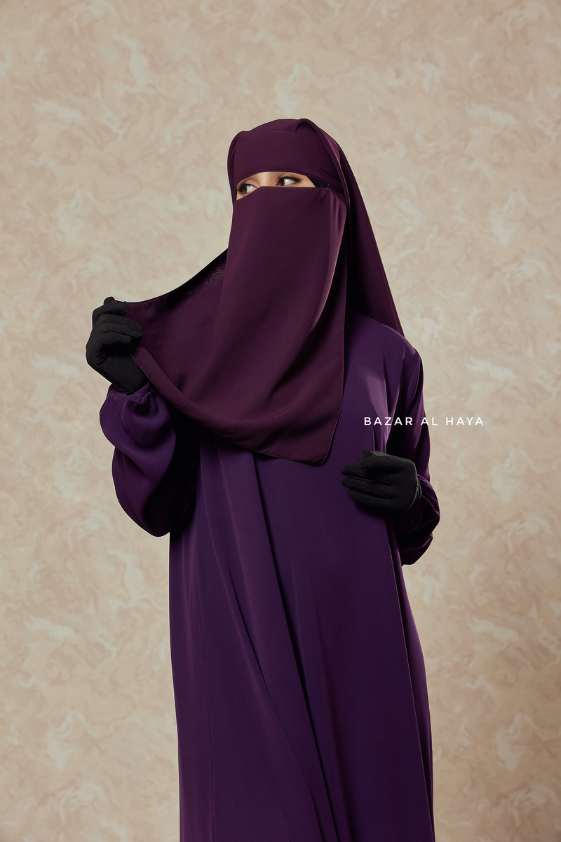 Plum Two Layer Niqab - Premium Wool Chiffon - Medium