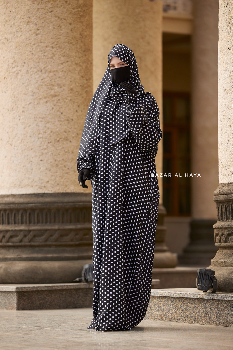 Prayer / Salah Dress One Piece Jilbab Polka Dot 100% Cotton - Super Breathable Comfy Style