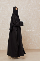 Black Falak Classic Loose Fit Abaya Coat With Scarf - Pockets & Zippers