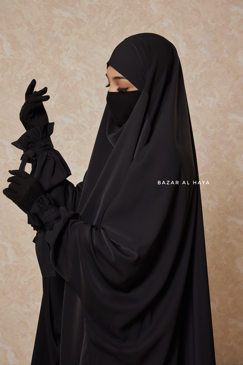 Black Jahida Two Piece Jilbab With Loose Pants Set - Skirt-Style Shalwar