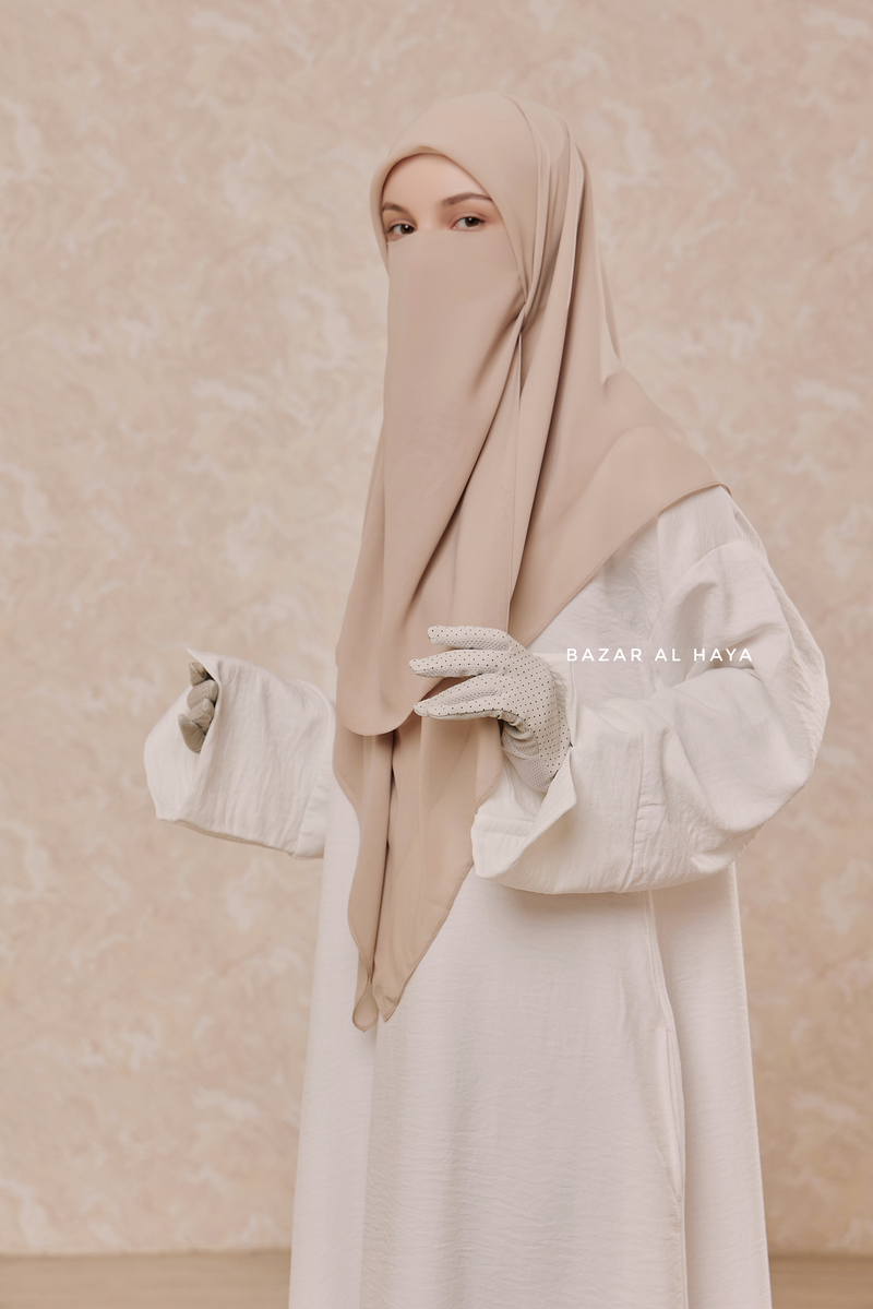 Creme Beige Scarf With Half Niqab Set - Super Breathable Creme Beige Scarf With Half Niqab Set - Super Breathable