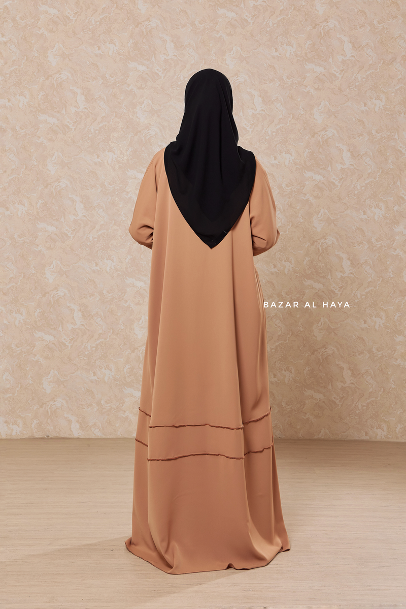 Latte Fathiya Open Front Abaya In Nida - Relaxed Fit