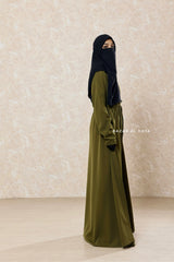 Olive Salam 3 Adjustable Belted Abaya Dress - Front Zipper & Zipper Sleeves - Nida