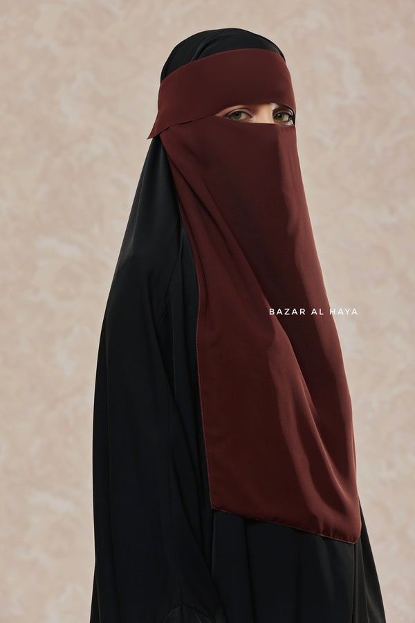 Flap Brown Single Niqab - Super Breathable Veil - Large