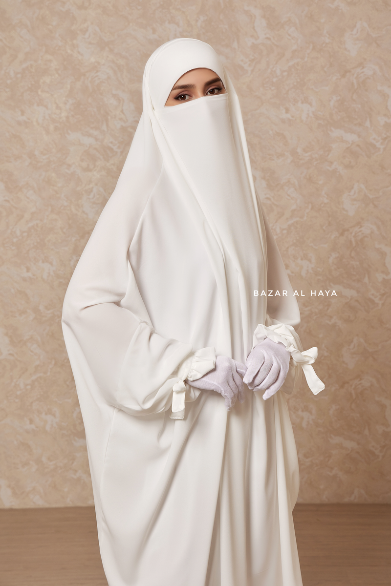 Ivory Jahida Two Piece Jilbab With Loose Pants Set - Skirt-Style Shalwar