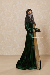 Emerald Green Irfah Luxurious Plush Pombarch Kaftan - Abaya Dress With Belt