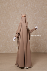 Mocha Sarah One Piece Jilbab - Zipper Sleeves - Silk Crepe